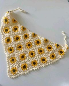 Crochet Sunflower Bandana Scarf💖