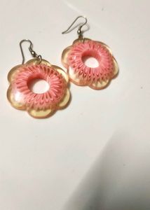 Pink Floral Acrylic Hook Earrings - Lightweight