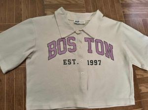 Trendy Crop Top with "Boston" Graphic