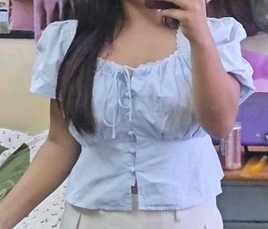 Sweet Blue Puff Sleeve Blouse