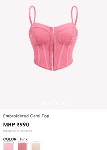 Pink Embroidered Corset Cami Top
