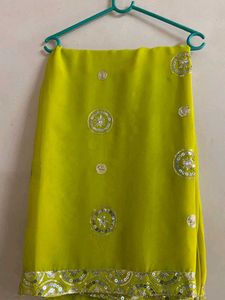 Stunning Embellished Lime Green Saree