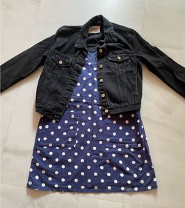 Navy Polka Dot Vest denim Dress