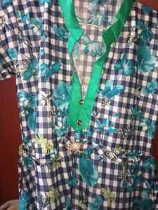 Blue &amp; Green Floral Checkered Kurta