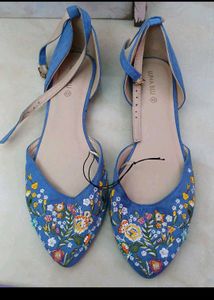 Colourful Floral Blue Ballerina Shoes - UK 7