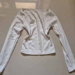 ⋆˚꩜｡white ribbed lace long sleeve top 🧸