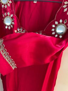 Fuschsia Pink Rich satin Mirror Work Suit pant set