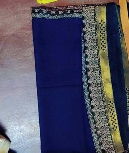 Elegant Blue Saree with Gold Border