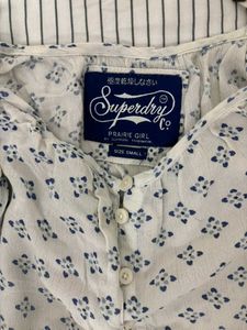 Superdry White Blue Floral Cold Shoulder Top