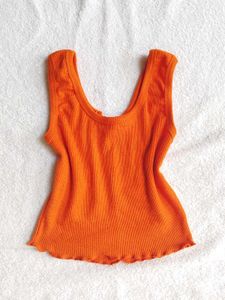 Orange Ribbed V-Neck Tank Top
