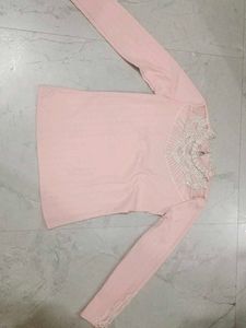 Chic Pink Lace Detail Long Sleeve Top