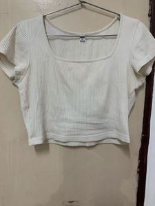 Cream Ribbed Square Neck Crop Top