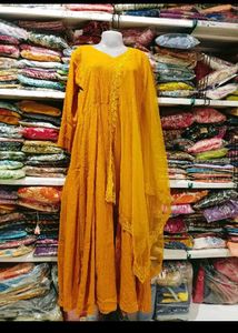 mustard yellow gown with dupatta