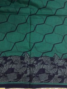 Blue Green Pure Cotton Saree with blouse piece