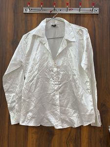 Shiny White satin Button-Up Shirt