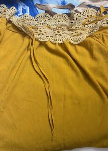 Mustard Yellow Lace Trim Blouse