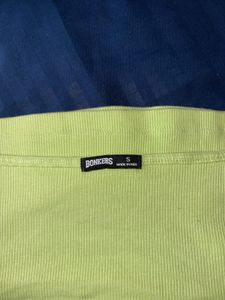 Sage/lime Green Ribbed Square-Neck Cropped Top