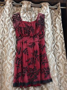 Red Leaf Print Dress with Sequins