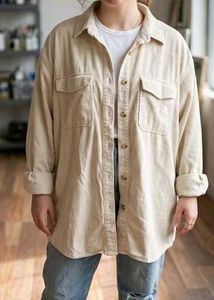 Oversized Beige Corduroy Shirt Jacket