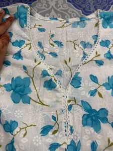 Charming Blue Floral Print  Short Kurti