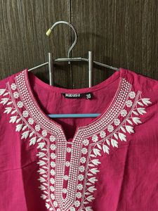 Pink Embroidered Kurti Top