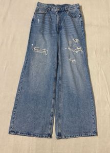 H&M Women's Distressed Wide Leg Jeans