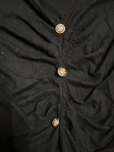 V neck Chic Black Puff Sleeve Top