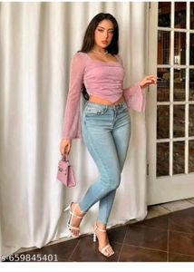 Stylish Pink Long Sleeve Crop Top