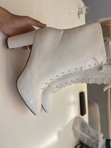 White Lace-Up Heeled Boots