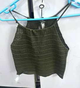 Olive Green Knit Halter Top
