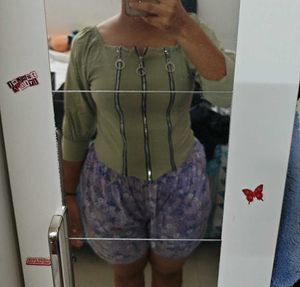 Green Corset Top with Zipper Detail