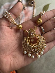 Elegant Pearl & Kundan Necklace Set