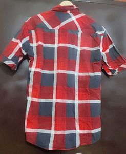 Red🔴 &amp; Navy Blue Check Print Shirt For 38 Chest