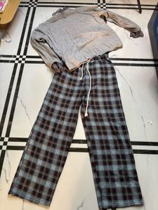 Plaid Wide Leg Pants &amp; Grey Top