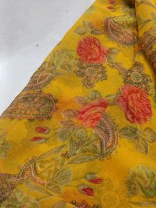 Vibrant Yellow Floral Print Saree