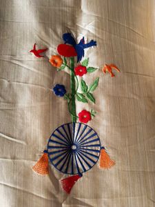 Embroidered Kurta with Blue Neckline