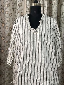 Striped V-Neck Ruffled Blouse
