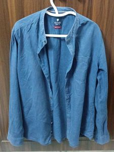 Men's Blue Band Collar Linen Shirt