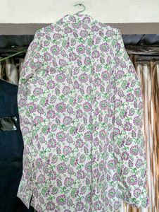 Mens White Kurta Flower Print
