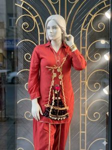 3D Designer Red Kurta with Dhoti Pants