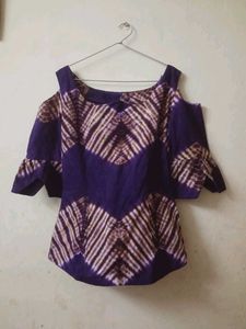 Purple Tie-Dye Off-Shoulder Cotton Top with Back