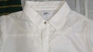 Elegant White Lace Trim Button-Up Blouse