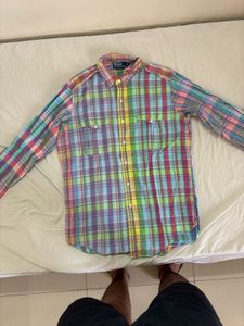 Rare Polo Ralph Lauren Plaid Trim Military Shirt