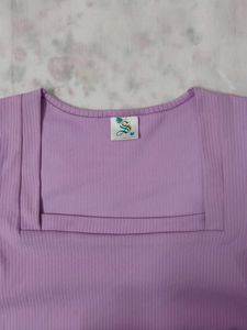 Lavender Square Neck Ribbed Top