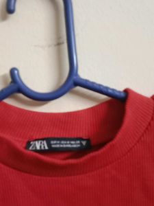 Red Sleeveless Mock Neck Crop Top