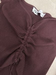 Ribbed Knit Drawstring Crop Top
