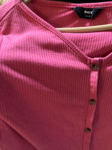 Pink Ribbed Button-Up Crop Top
