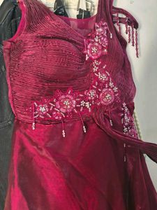 Wine Pleated Silk Designer Gown