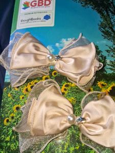 Combo of 2 Elegant Satin Hair Bows with Pearl Deta