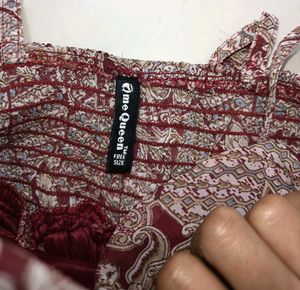 Maroon Printed Midi Dress